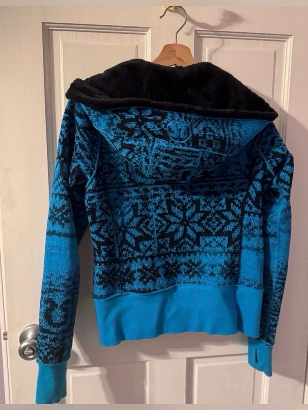 Lululemon Scuba Hoodie Special Edition Blue Black Fair Isle Sherpa Sz 6 Rare - Picture 5 of 8